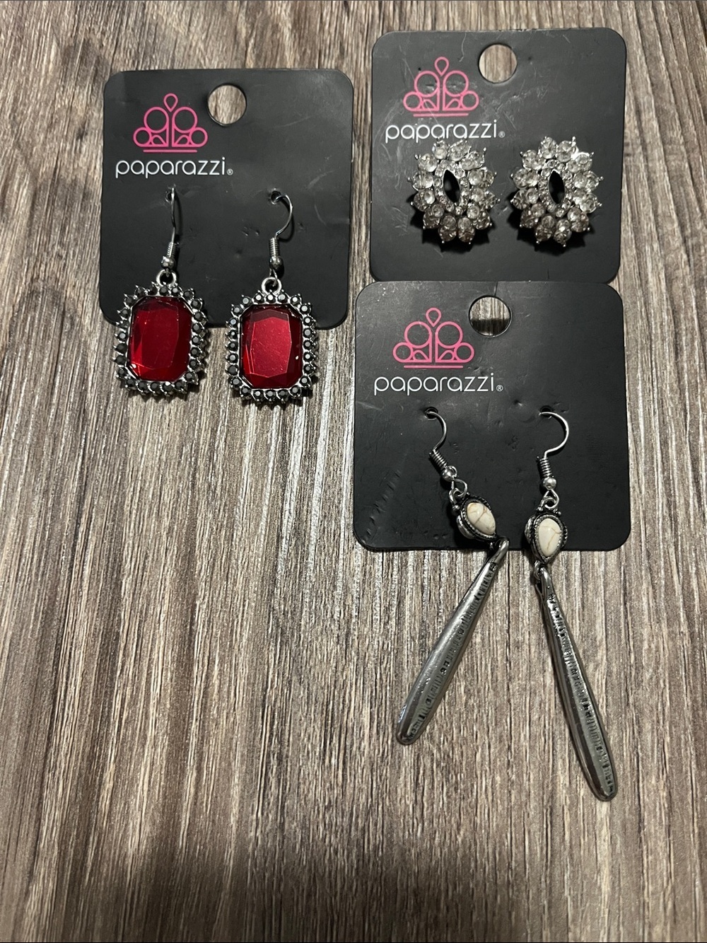 paparazzi Red Glass Drop Earrings plus 2 others